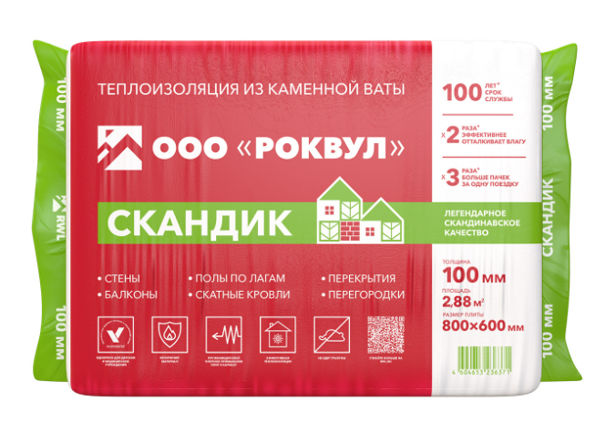 Утеплитель Rockwool Лайт Баттс Скандик 32 базальтовая плита 800х600х50мм